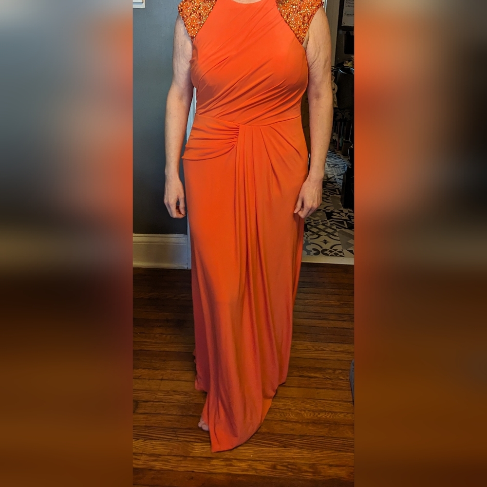 Kathy Hilton size 16 coral beaded dress like new